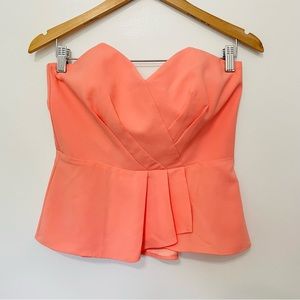 LIKE NEW WHBM Coral Orange Peplum Strapless Bustier Top, New